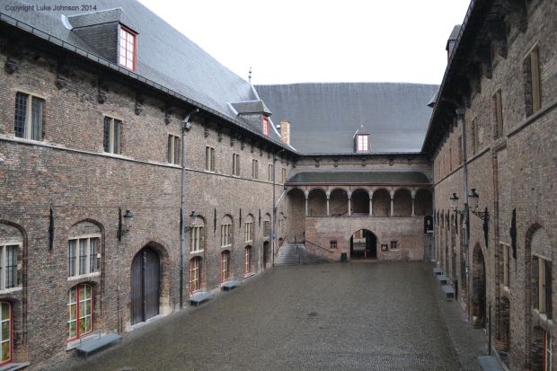 The cobbled courtyard below the Belfry, as I sheltered from the rain